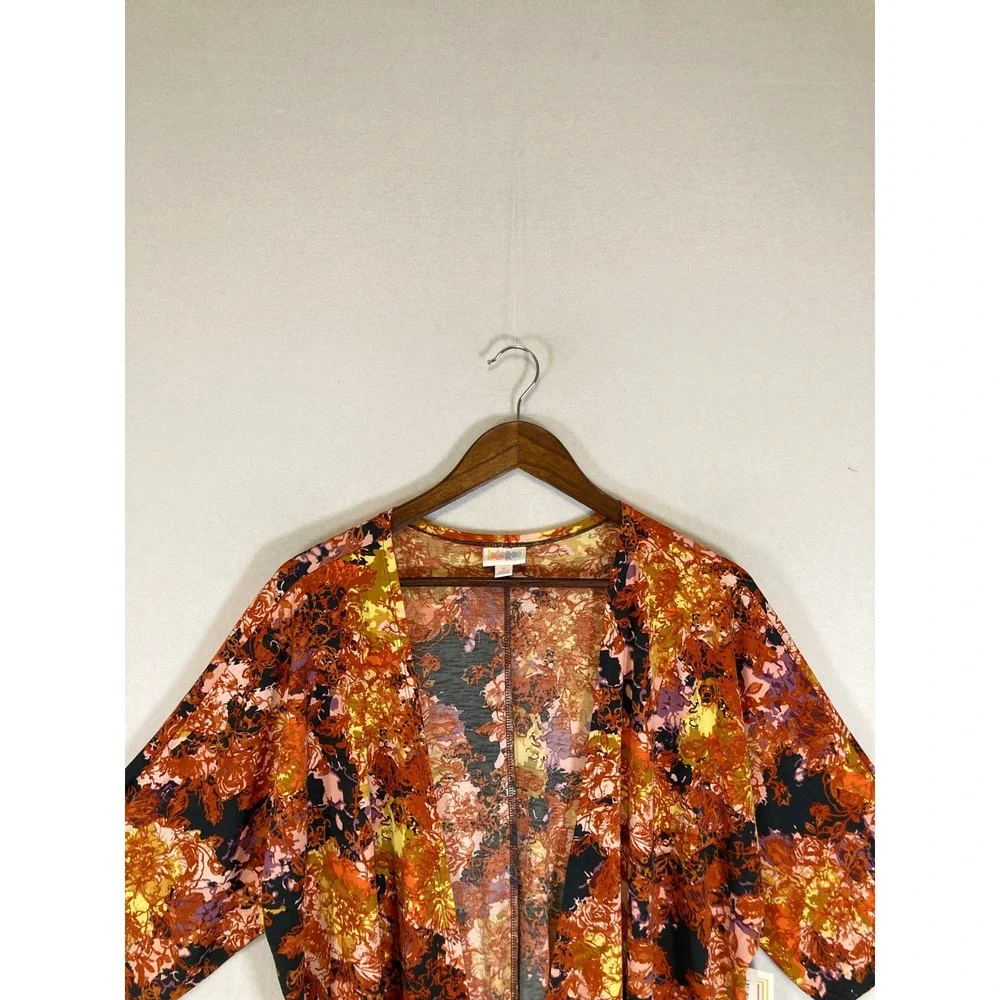 Boho Artsy LuLaRoe Women Sm Orange Floral Lindsay High Low Kimono‎ Cardigan NWT